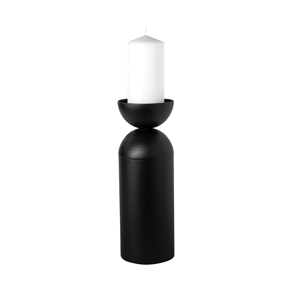 Alex Large Black Metal Cylindrical  Table Candle Holder, Candles & Candle Holder by Mercana, 4.53" length x 4.53" width x 13.39" height View 1