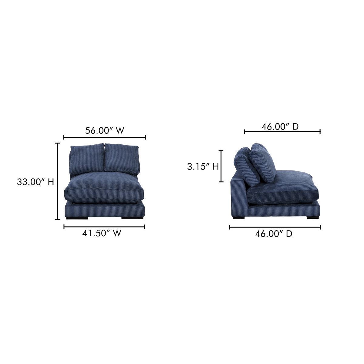 Plunge Slipper Chair Navy, Accent Chair by Moe's Home, 41.5" width x 33" height x 46" depth View 8