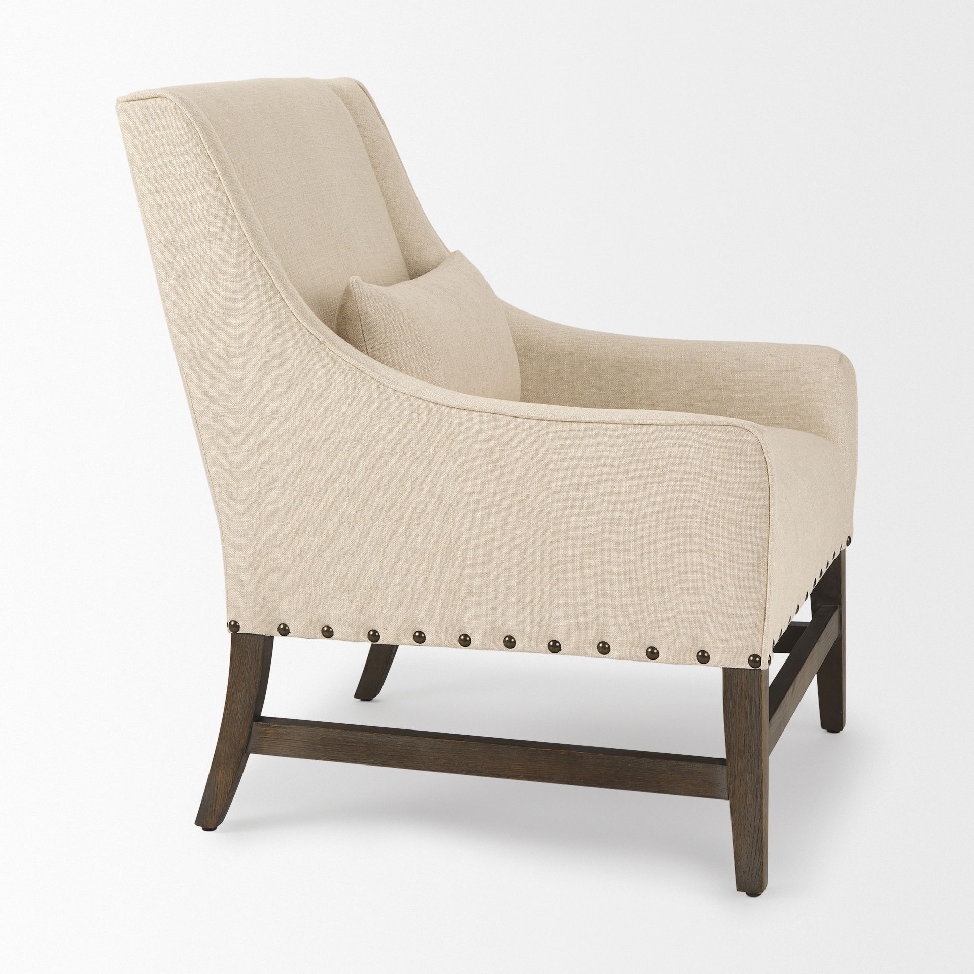 Kensington Cream Linen Fabric and Wood Accent Chair, by Mercana, 28.25" length x 29.5" width x 35.75" height View 8