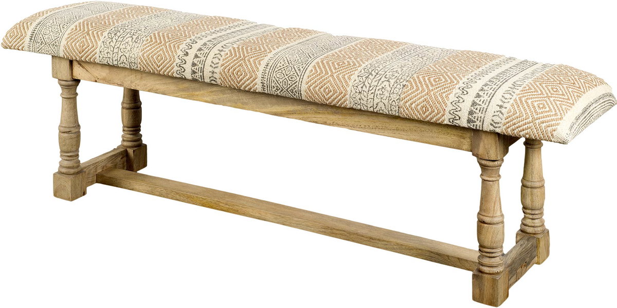 Greenfield II 59L x 14W Patterned Tan Upholstered Wood Frame Accent Bench, Benche by Mercana, 59" length x 14" width x 19" height View 1