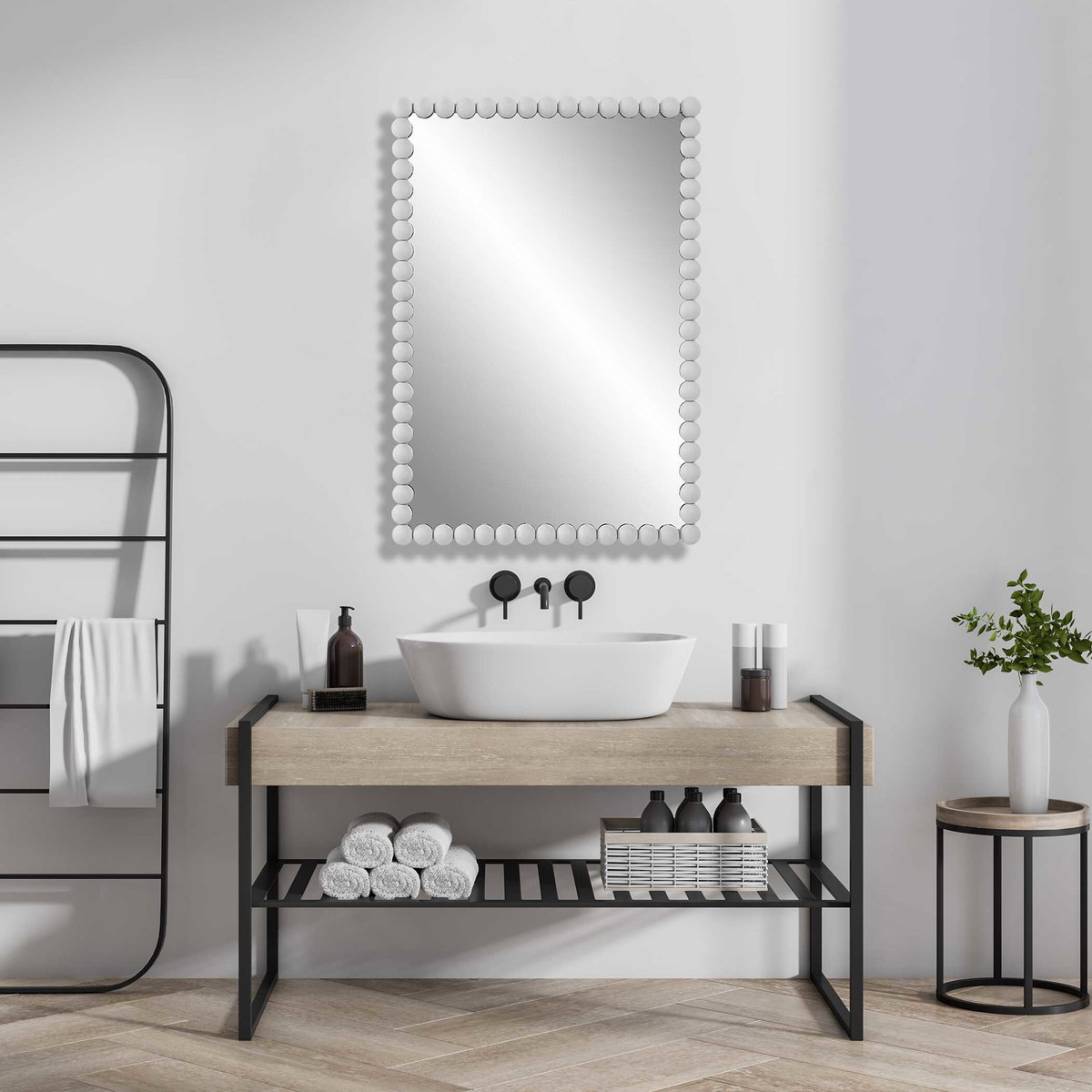 Serna White Vanity Mirror, by Uttermost, 1'8.5" width x 2'6" height x 2" depth View 4