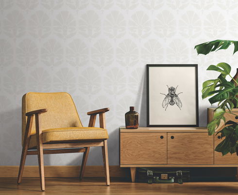 Ottoman Fans Lily White & Cream Wallpaper
