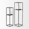 Cindy Set of 2 Matte Black Metal and Hurricane Glass Pillar Tabletop Candle Holders thumbnail 2