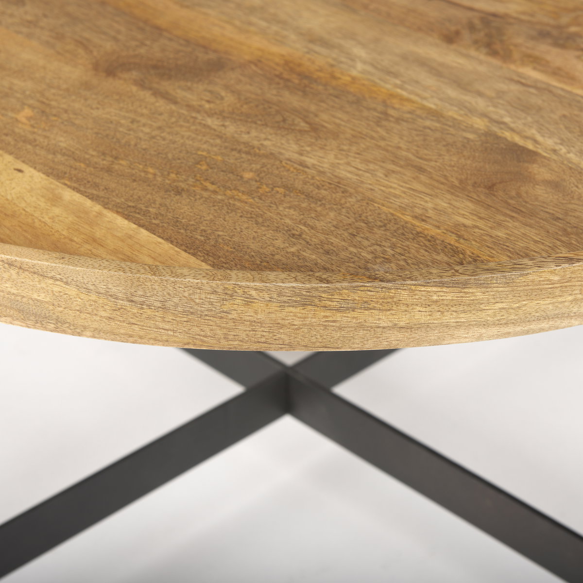 Marquisa 34.25' Round Small Brown Wood with Black Metal Coffee Table, by Mercana, 34.25" length x 34.25" width x 16.5" height View 5