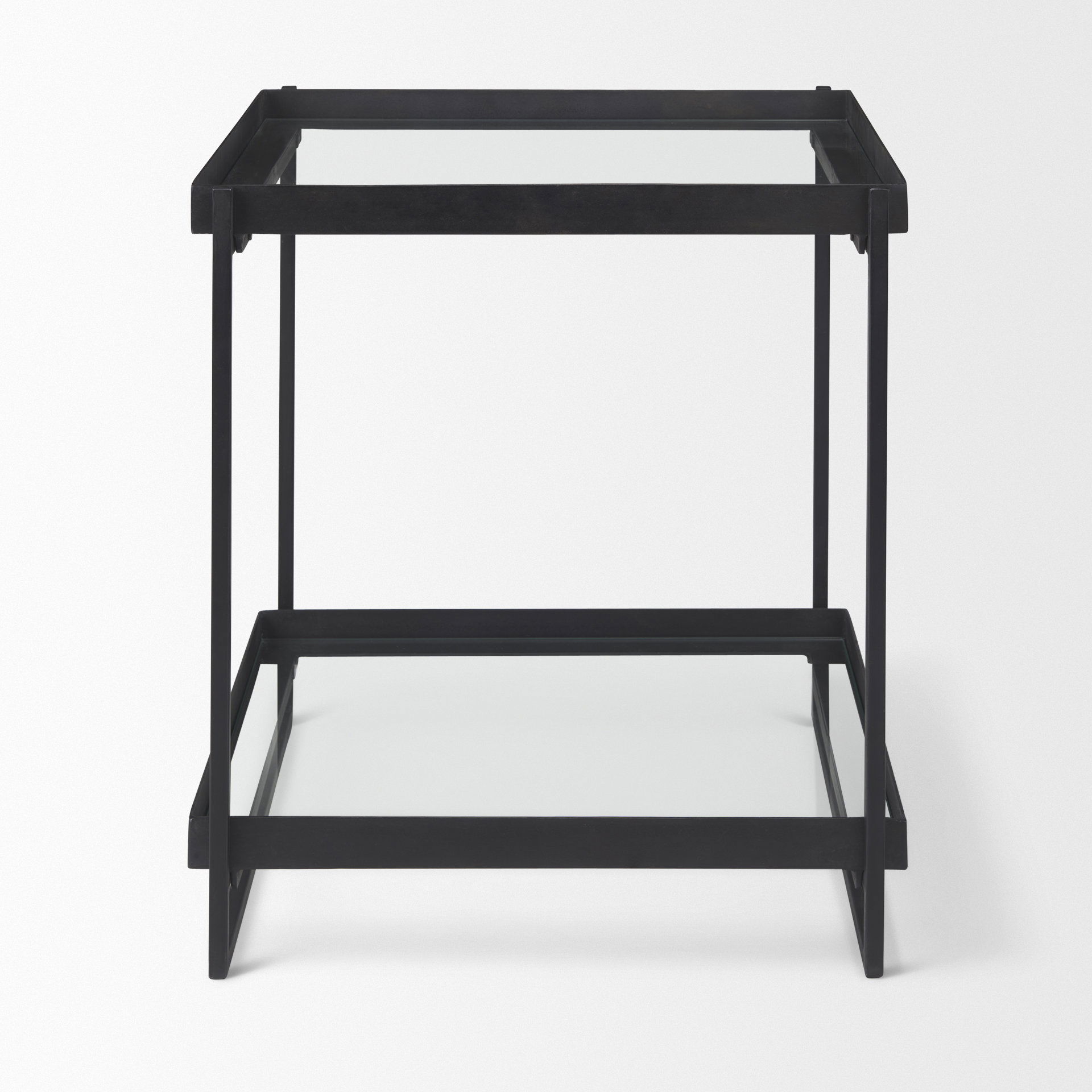 Trey Black Metal with Glass Accent Table, Side & End Table by Mercana, 22" length x 22" width x 24" height View 5