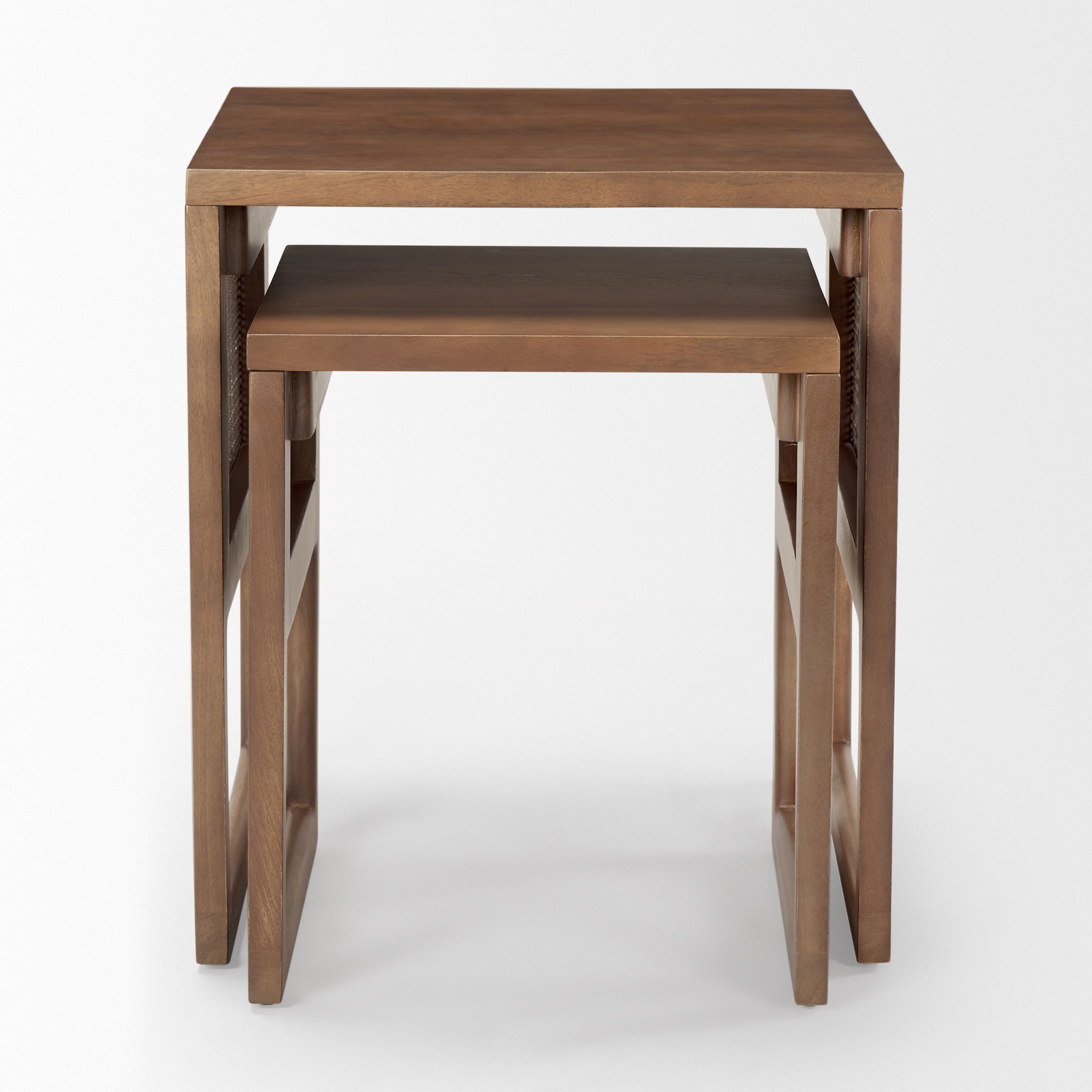 Grier Set of 2 Medium Brown Solid Wood with Cane Nesting Accent Tables large image 