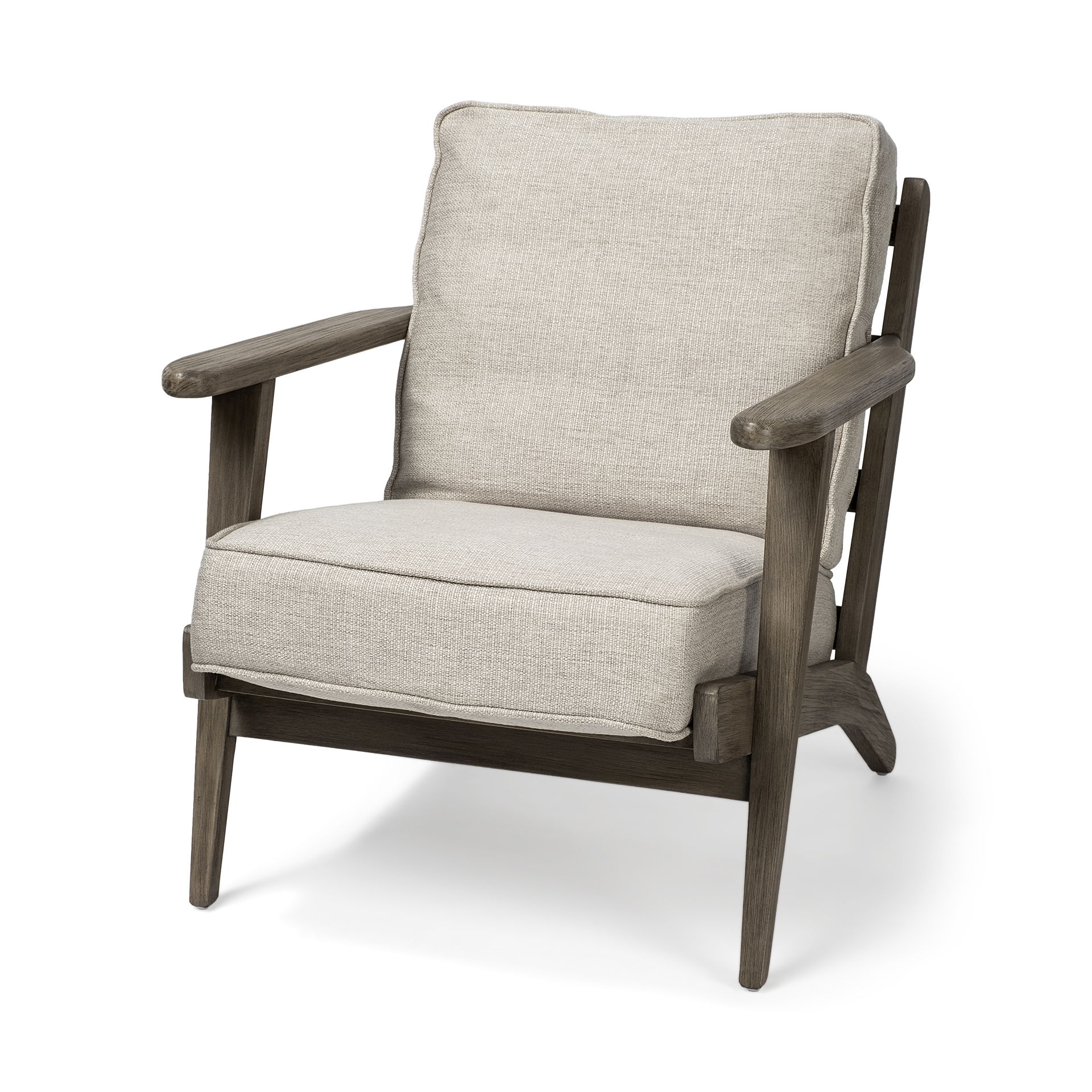 Olympus VI Beige Fabric Wrapped Wooden Frame Accent Chair, by Mercana, 28" length x 31" width x 32" height View 1