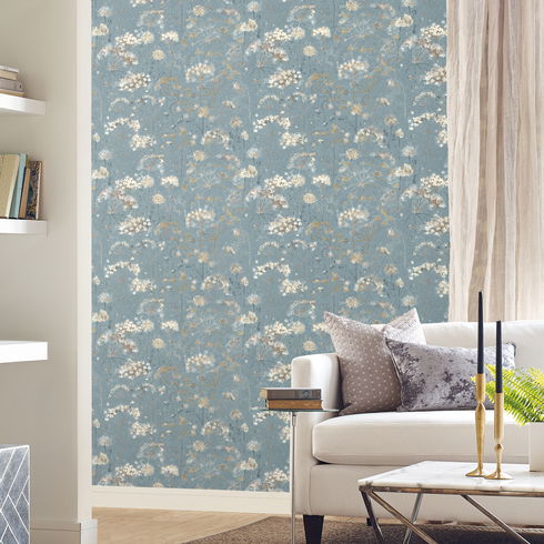 Botanical Fantasy Blue & Beige Peel & Stick Wallpaper
