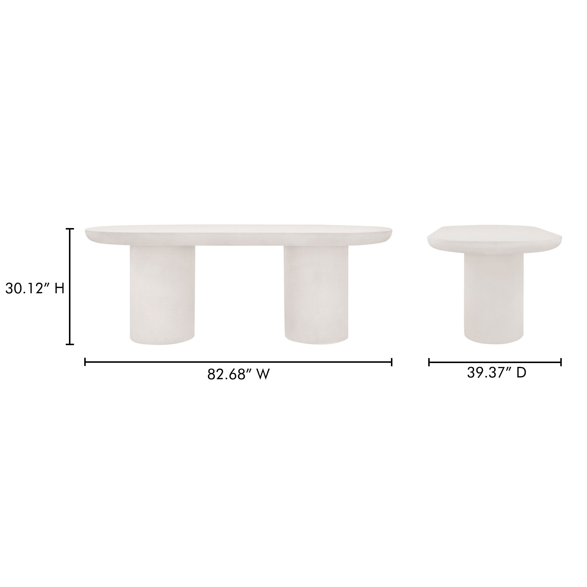 Rocca Dining Table Cream, by Moe's Home, 82.68" width x 30.12" height x 39.37" depth View 8