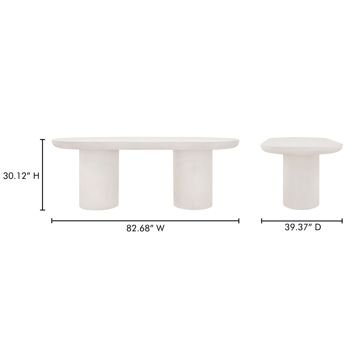 Rocca Dining Table Cream, by Moe's Home, 82.68" width x 30.12" height x 39.37" depth View 9