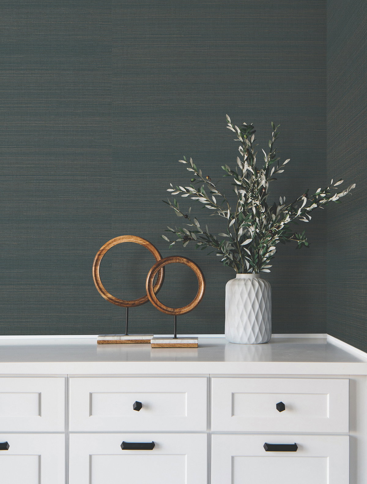 Modern Abaca Peacock Wallpaper, by York Wall, 24' length x 3' width x 0.02" depth View 2