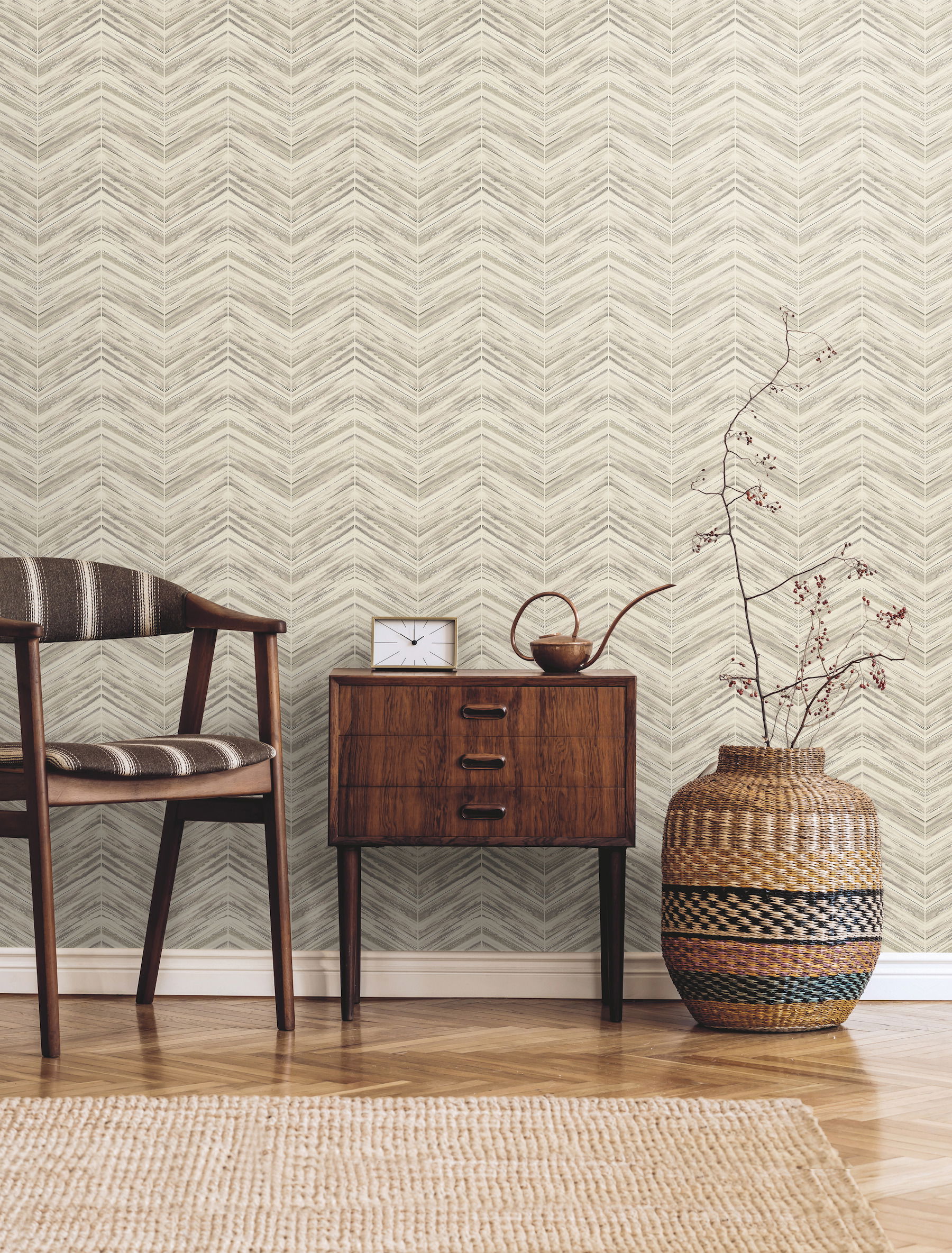 Petite Watercolor Chevron Cream Wallpaper large image 
