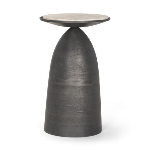 Russo Gunmetal Cast Aluminum with Brown Marble Accent Table