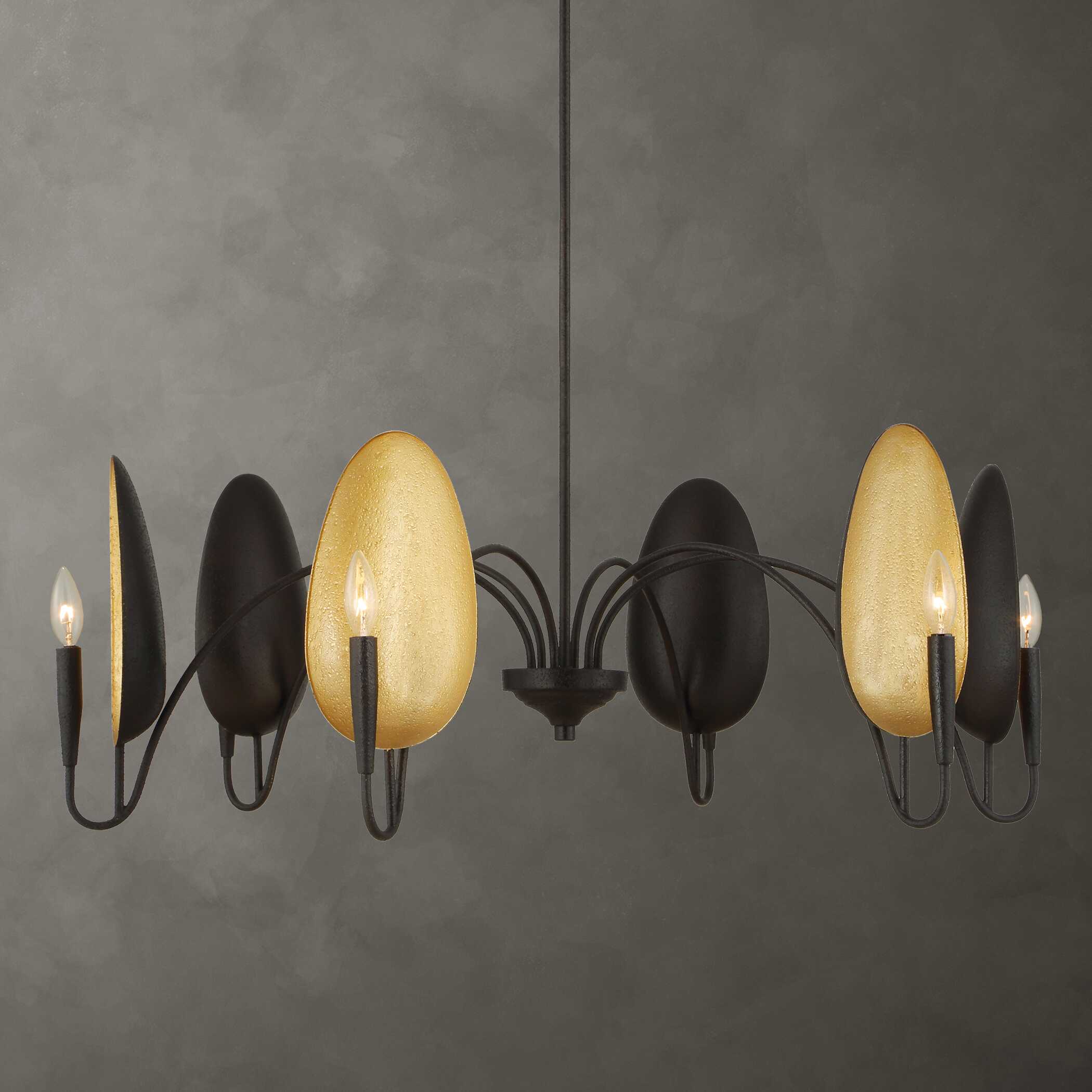 Warwick 6 Light Matte Black Chandelier, Ceiling Light by Uttermost, 19" height x 41.5" diameter View 2