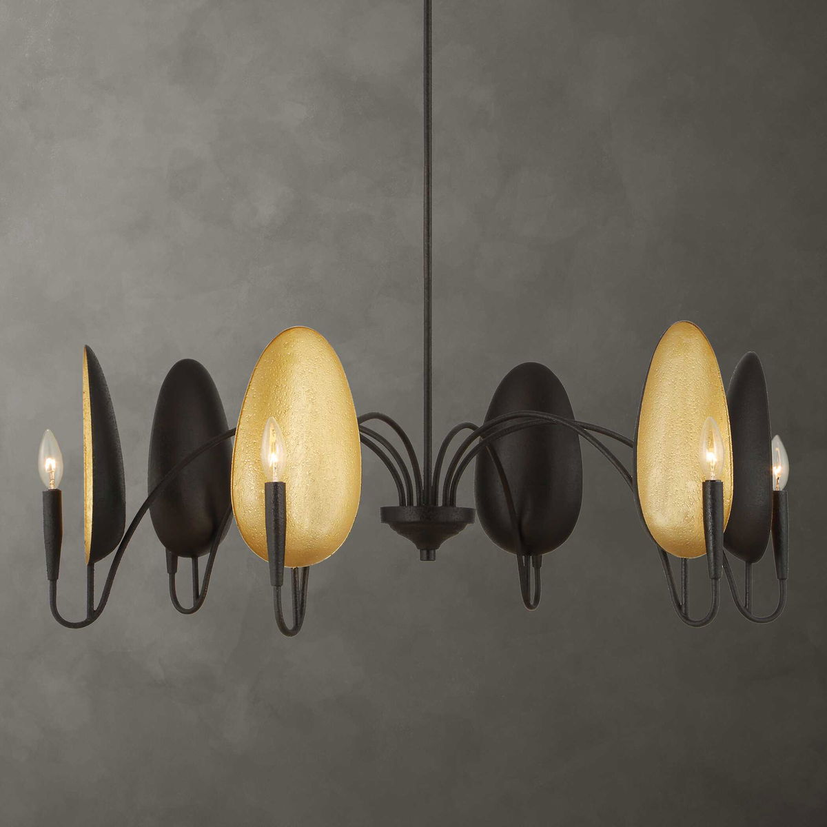 Warwick 6 Light Matte Black Chandelier, Pendant by Uttermost, 19" height x 41.5" diameter View 2