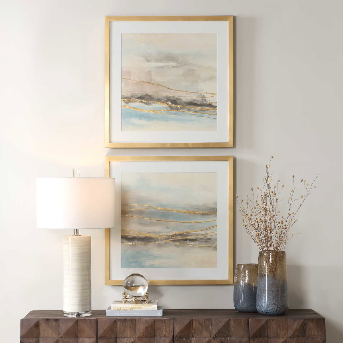 So Golden Abstract Landscape Prints Set/2, Art by Uttermost, 29.5" width x 29.5" height x 1.5" depth View 2
