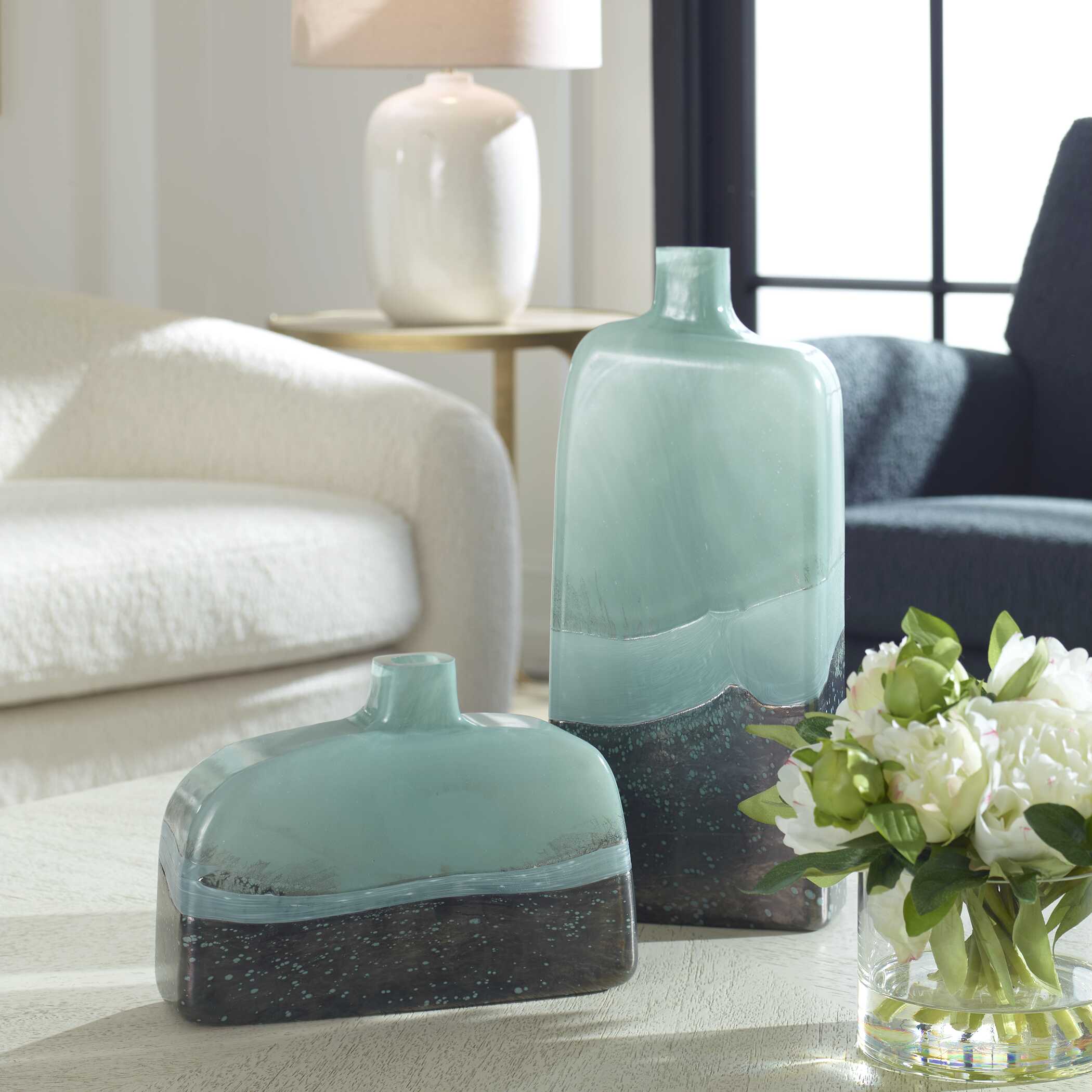 Fuze Aqua & Bronze Vases Set Of 2 large image 