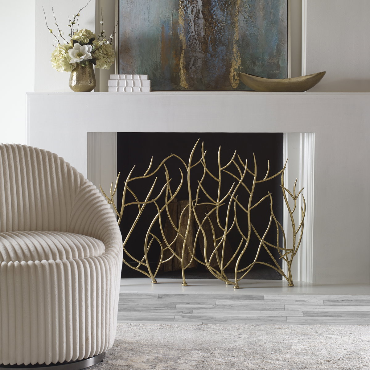 Gold Branches Decorative Fireplace Screen, Fireplace Accessorie by Uttermost, 47" width x 31.89" height x 6.3" depth View 2