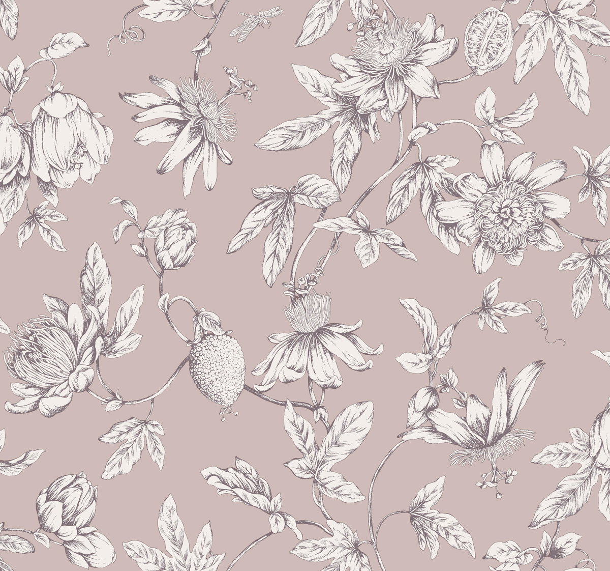 Passion Flower Toile Orchid Wallpaper, by York Wall, 27' length x 2'3" width x 0.02" depth View 2