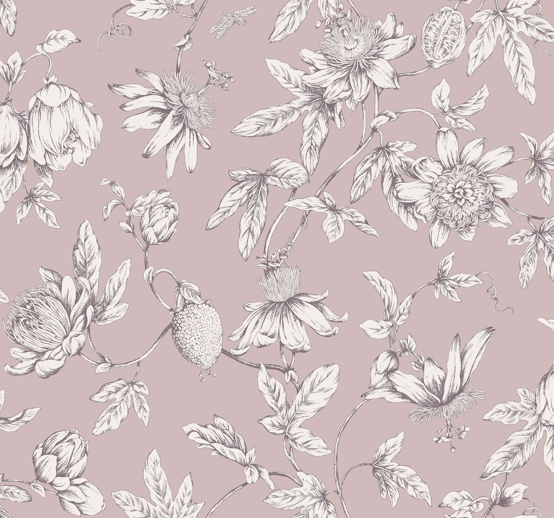 Passion Flower Toile Orchid Wallpaper large image 