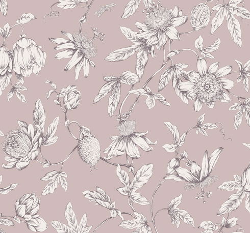 Passion Flower Toile Orchid Wallpaper