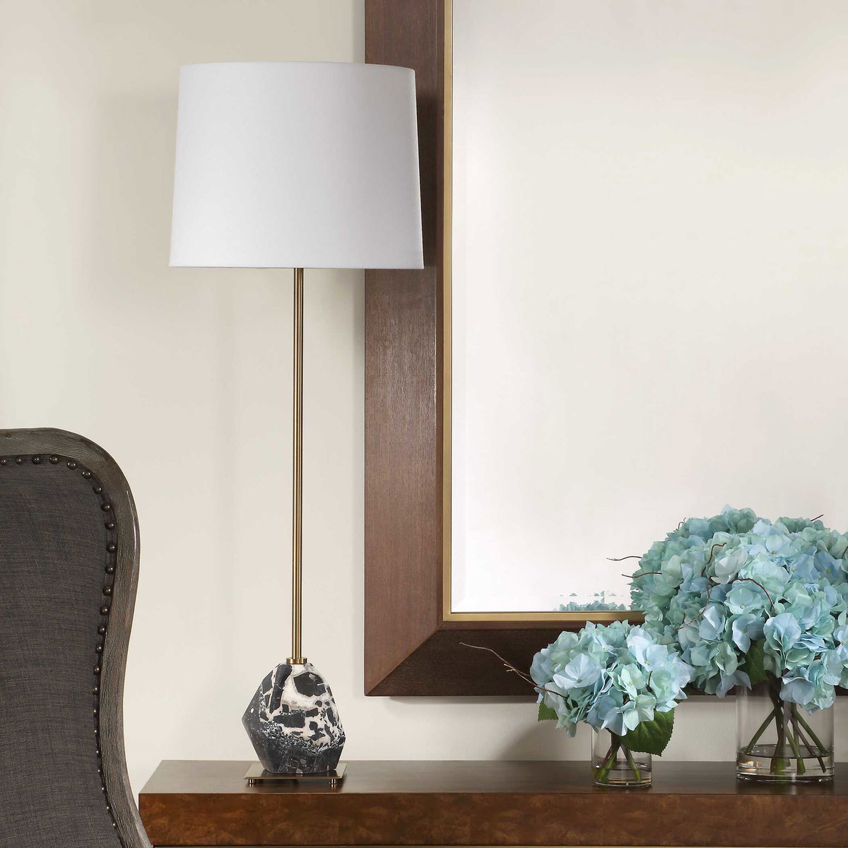 Rowland Panda Marble Buffet Lamp, Table Lamp by Uttermost, 13" width x 37" height x 13" depth View 4