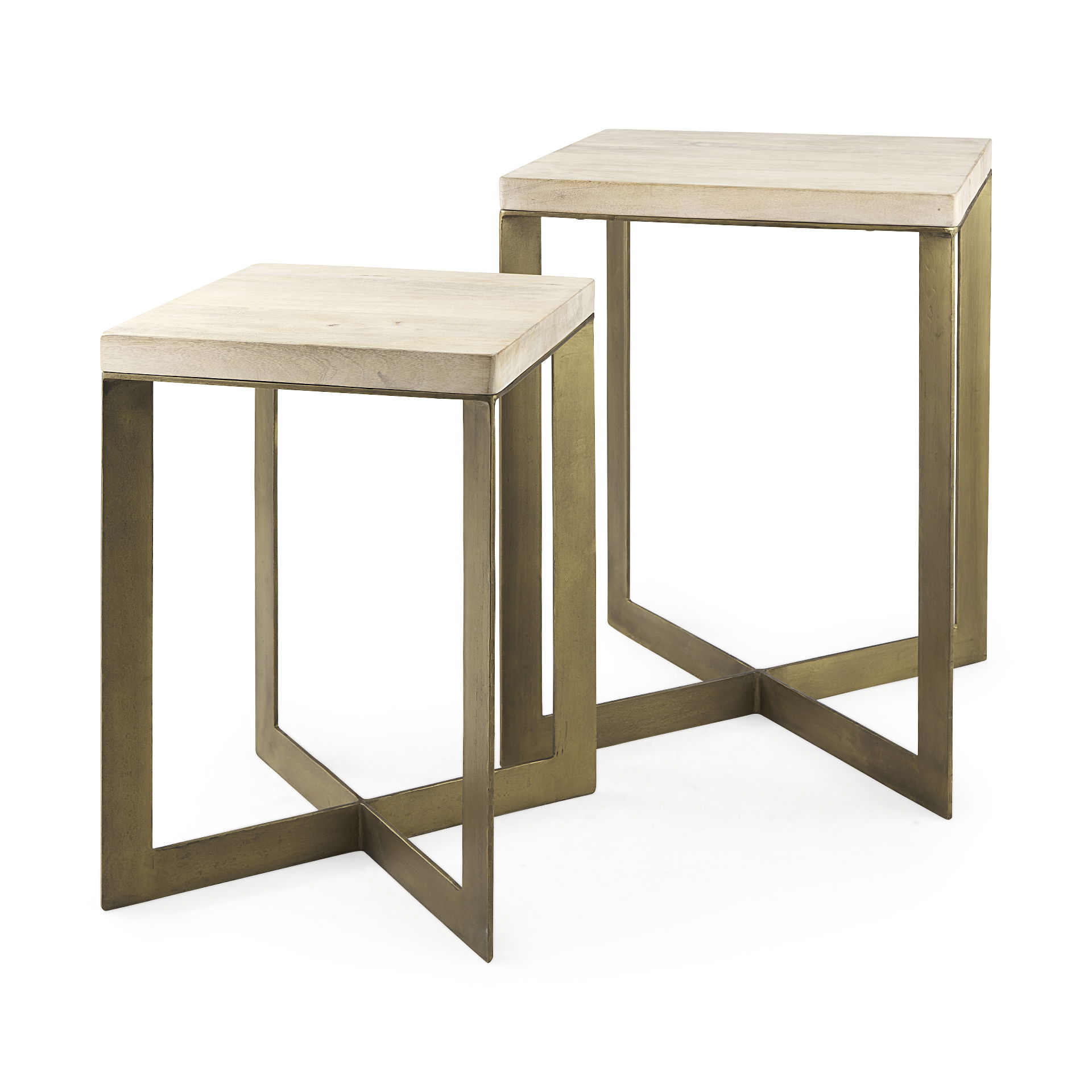 Faye (Set of 2) 19L x 19W x 26H Beige Finished Wood with Gold Metal Base Accent Tables, Side & End Table by Mercana, 19" length x 19" width x 26" height View 1
