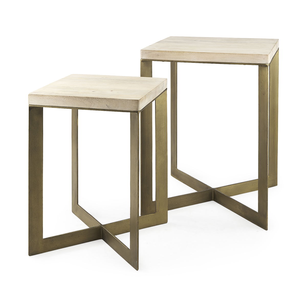 Faye (Set of 2) 19L x 19W x 26H Beige Finished Wood with Gold Metal Base Accent Tables, Side & End Table by Mercana, 19" length x 19" width x 26" height View 1