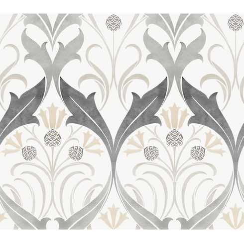 Pine Cone Ribbon Charcoal Metallic Wallpaper