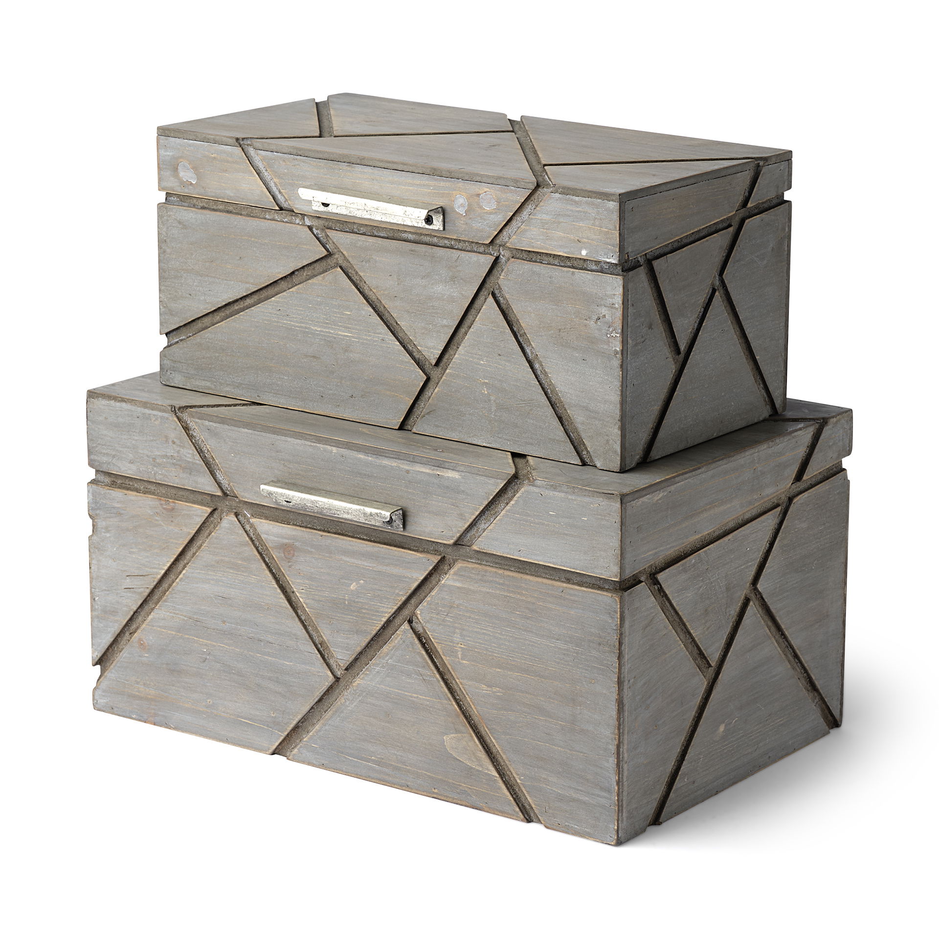 Niobe (Set of 2) 16L x 11W Gray Wooden Nesting Boxes, by Mercana, 16.02" length x 10.75" width x 8.25" height View 1