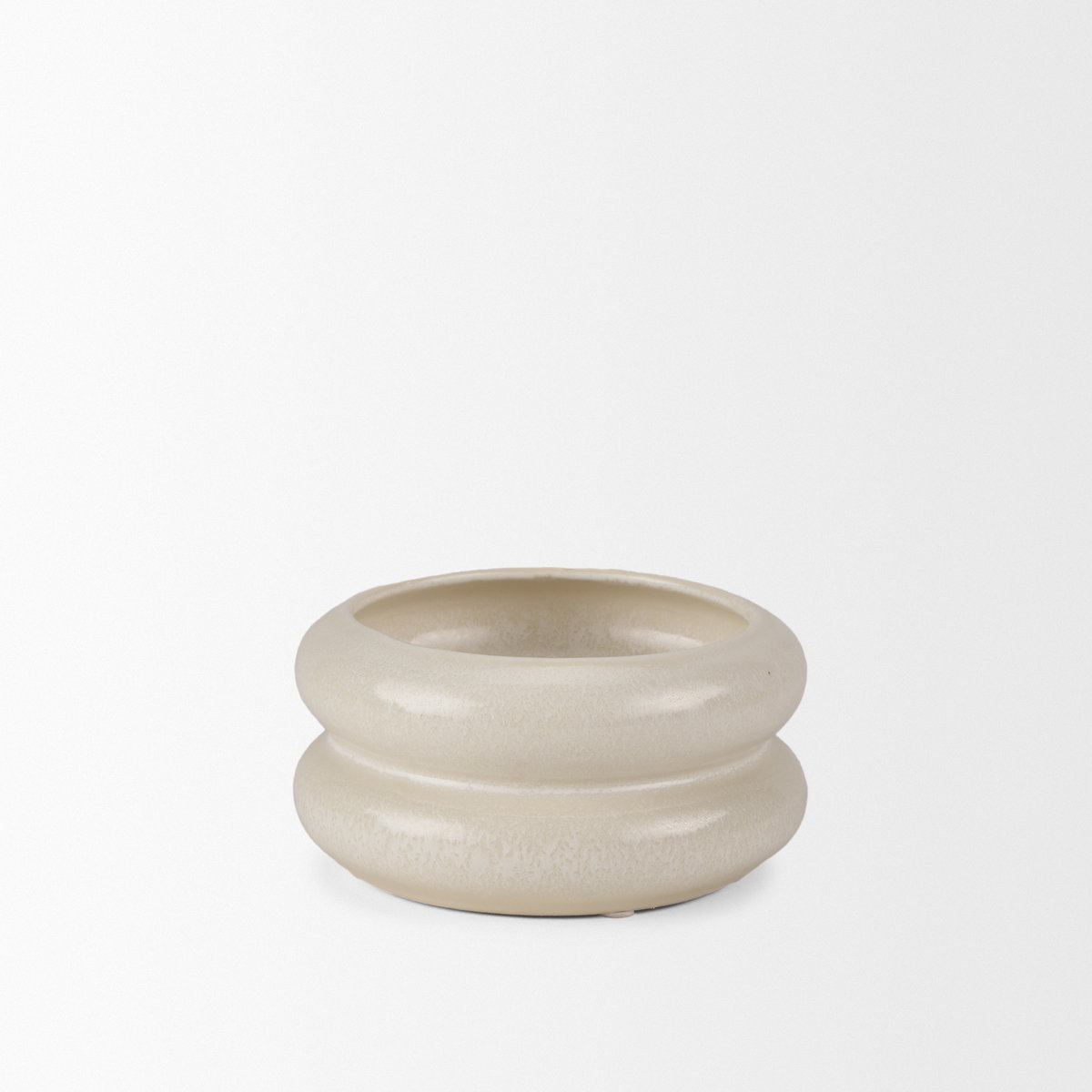 Twyla Short Cream Glazed Ring Pot, Vase by Mercana, 7.09" length x 7.09" width x 3.54" height View 4