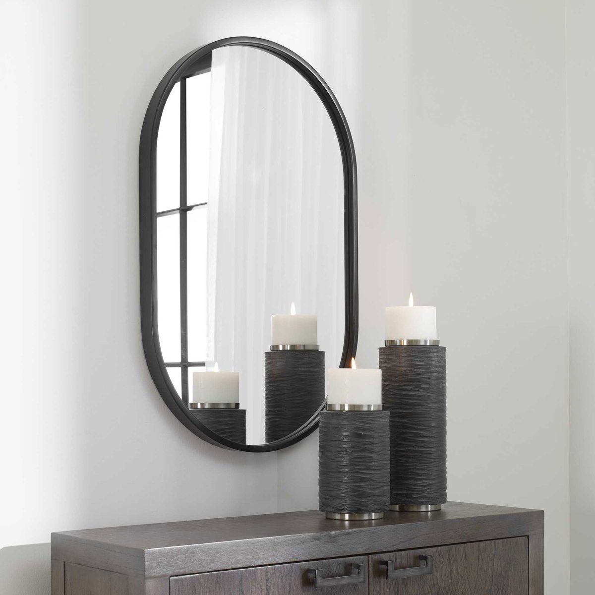 Varina Minimalist Black Oval Mirror, by Uttermost, 20" width x 32" height x 1.5" depth View 4