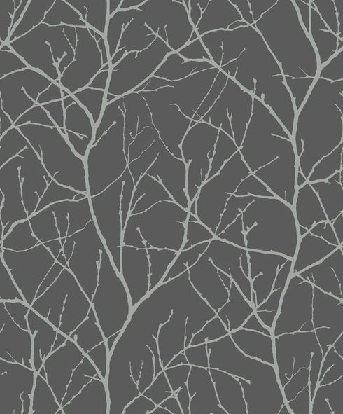 Trees Silhouette Charcoal & Silver Wallpaper