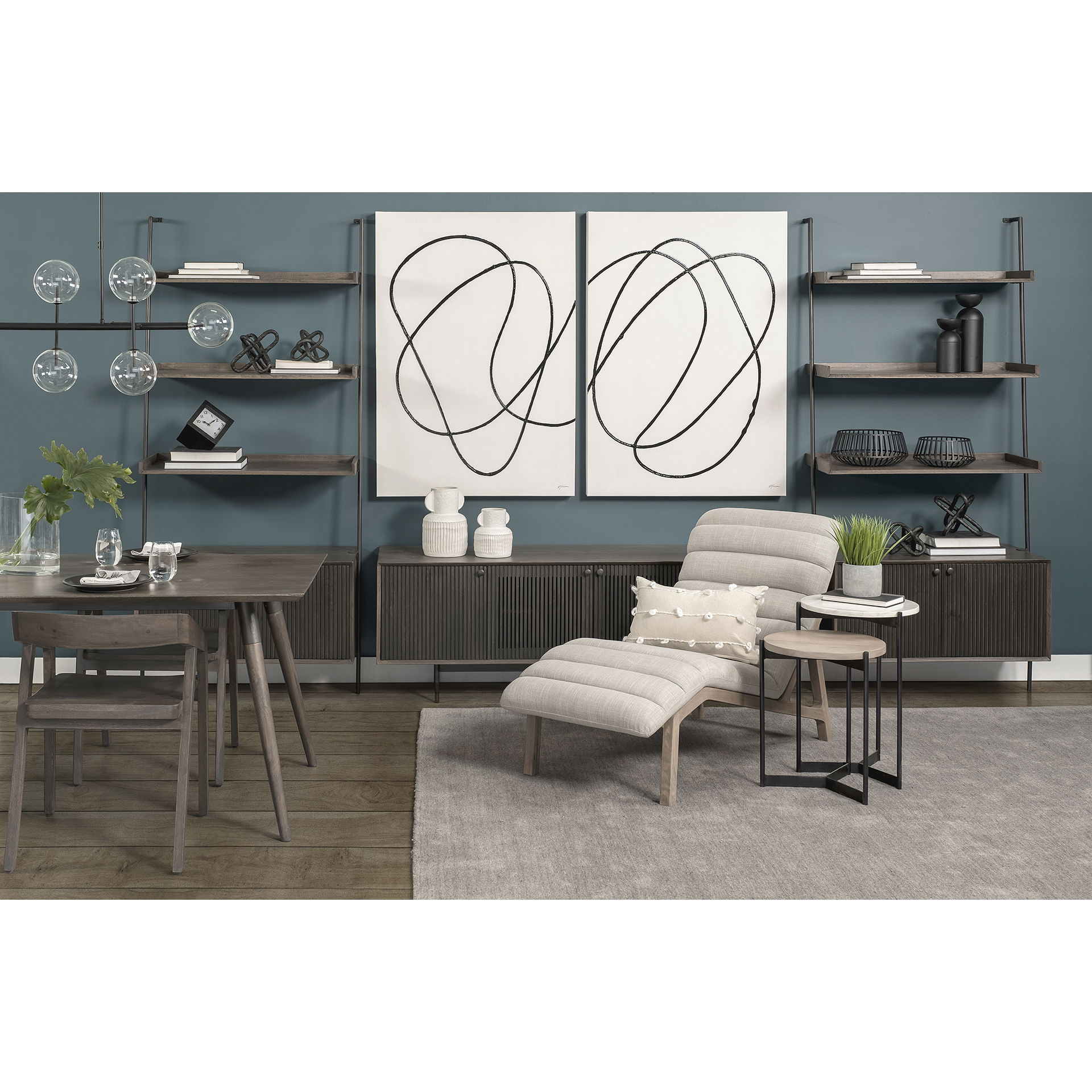 Larkin II Marble and Medium Brown Wood Round Tabletop Nesting End/Side Tables, Side & End Table by Mercana, 16" length x 16" width x 24" height View 3