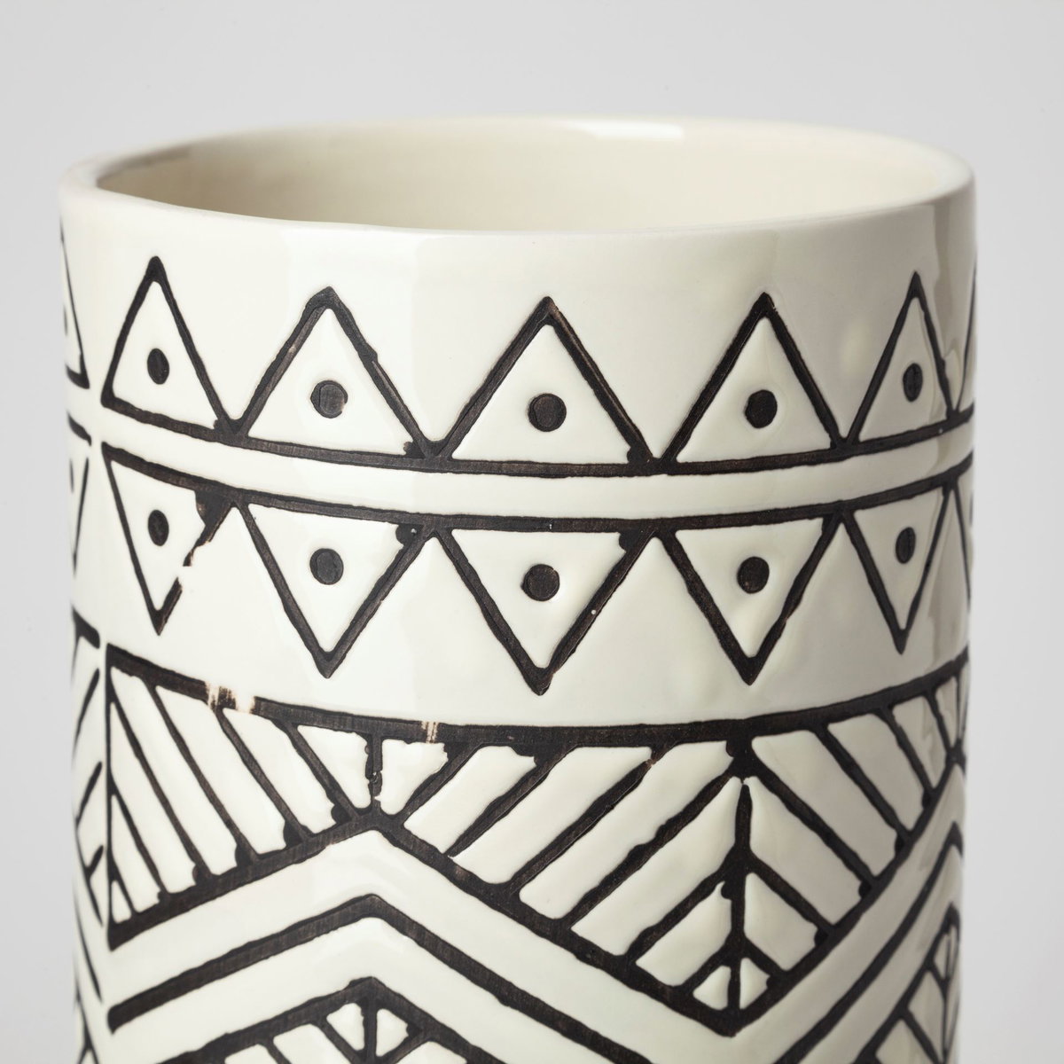 Uhura I Small Cream Black Patterned Cylindrical Vase, by Mercana, 4.13" length x 4.13" width x 13.78" height View 5