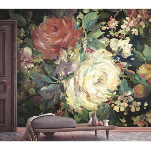 Impressionist Floral Red Wall Mural