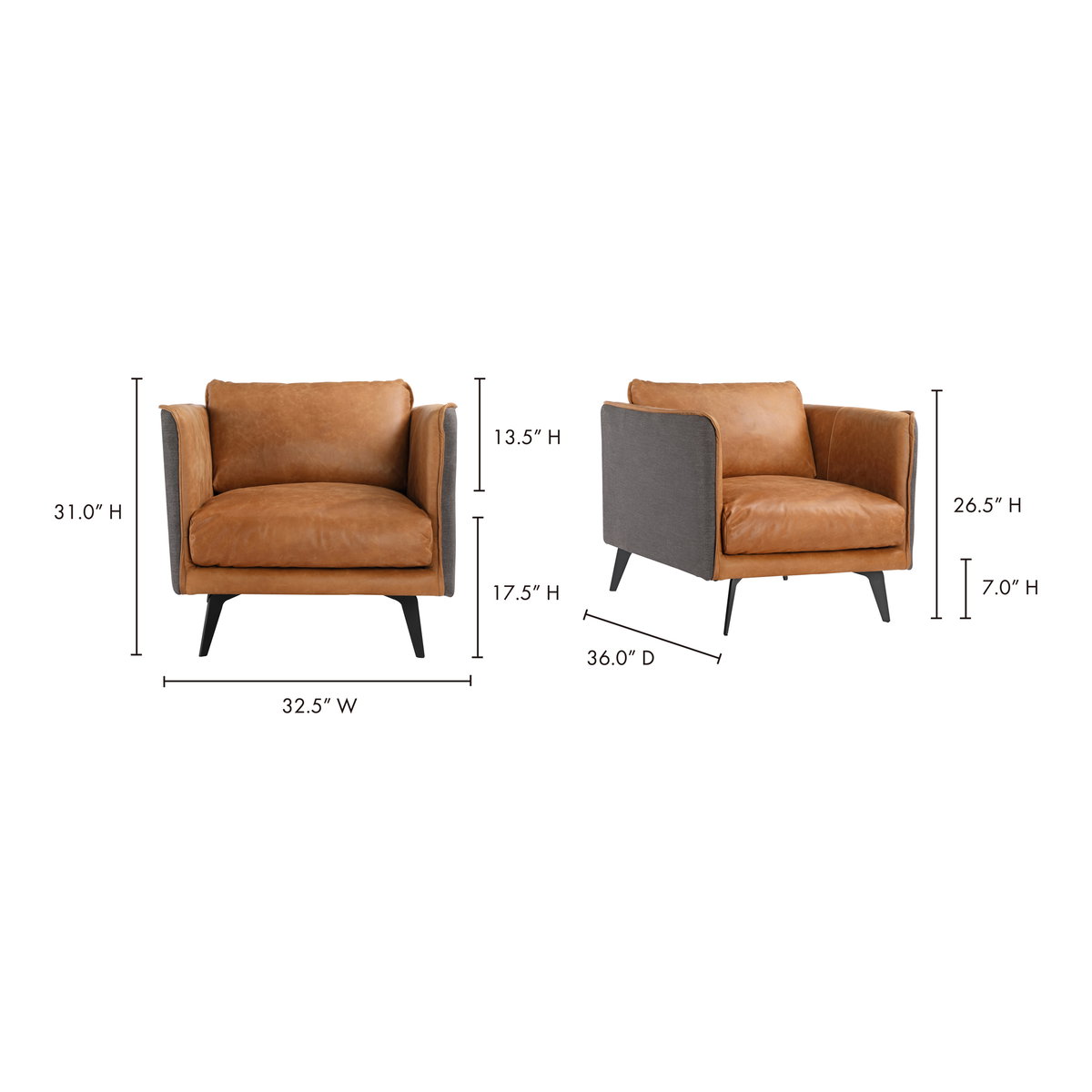 Messina Leather Armchair, Accent Chair by Moe's Home, 32.5" width x 31" height x 36" depth View 8