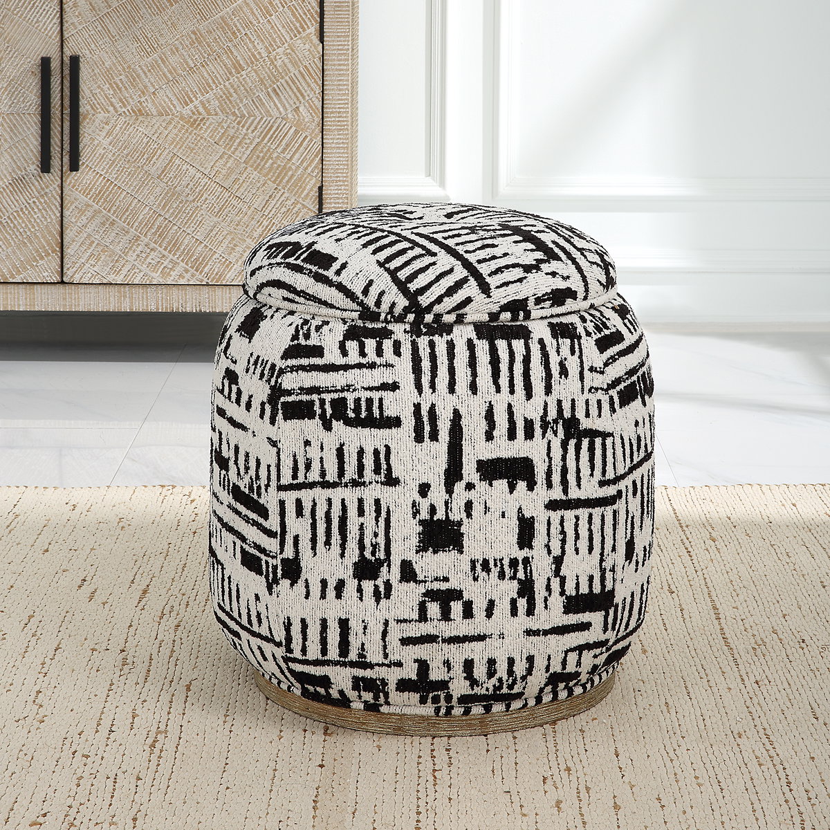 Dialogue Poof Ottoman, by Uttermost, 18" width x 18" height x 18" depth View 2