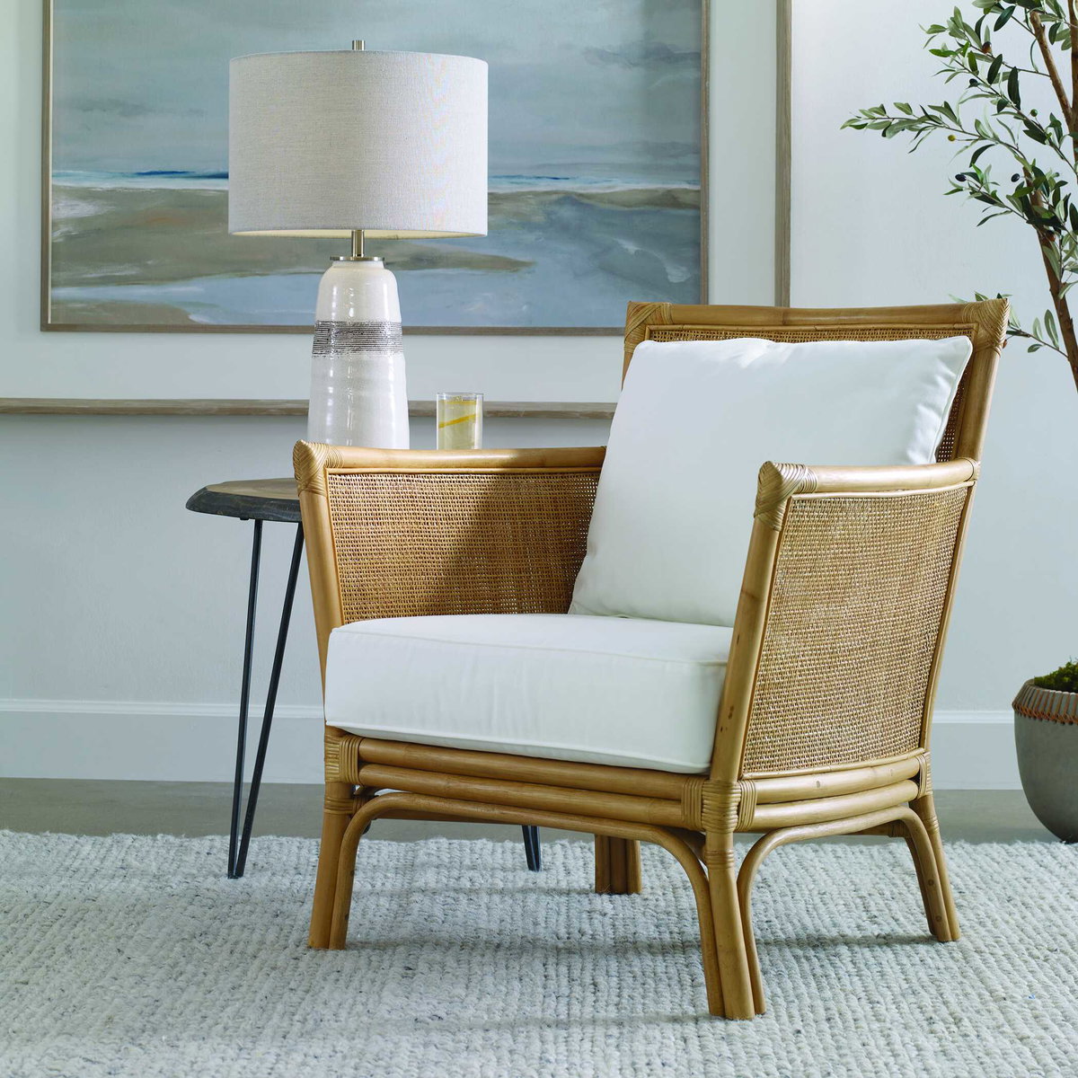 Pacific Rattan Armchair, Accent Chair by Uttermost, 29" width x 33" height x 28" depth View 2