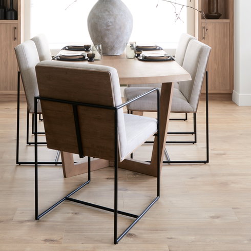Stamford High-Back Dining Side Chair | Beige Linen with Black Metal