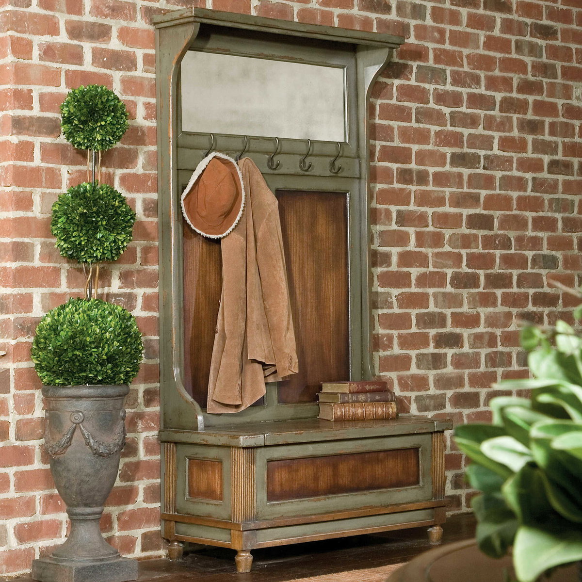 Riyo Distressed Hall Tree, Entry & Hallway by Uttermost, 40.75" width x 73.25" height x 19" depth View 2