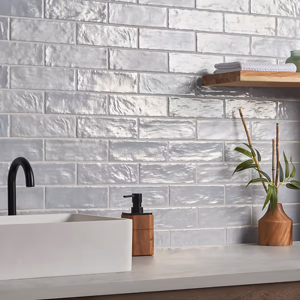 Online Designer Bathroom Montauk Sky Blue 2x8 Mixed Finish Ceramic Tile