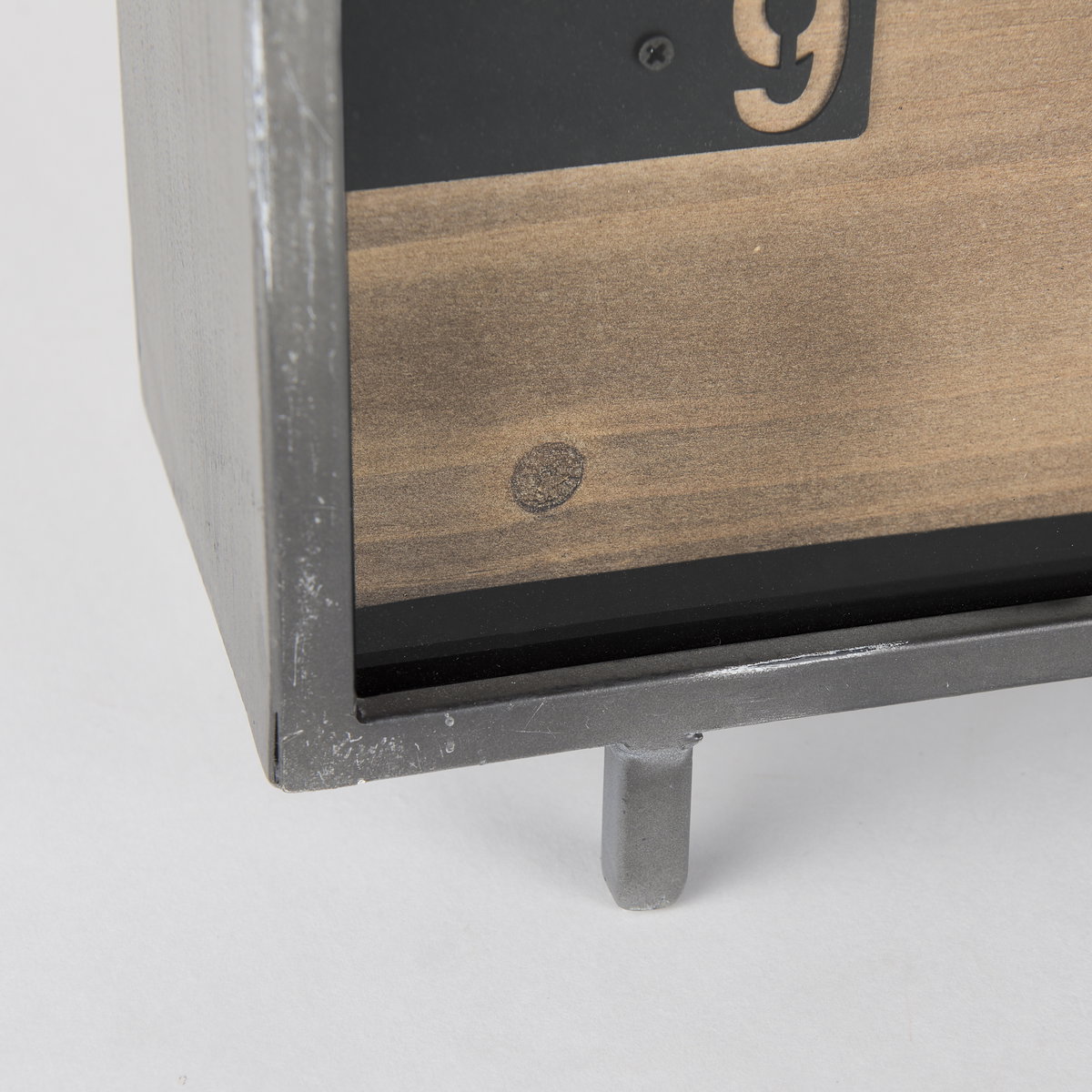 Harvey  Black Metal and Wood Rectangular Table Clock, by Mercana, 12.99" length x 4.53" width x 8.07" height View 12