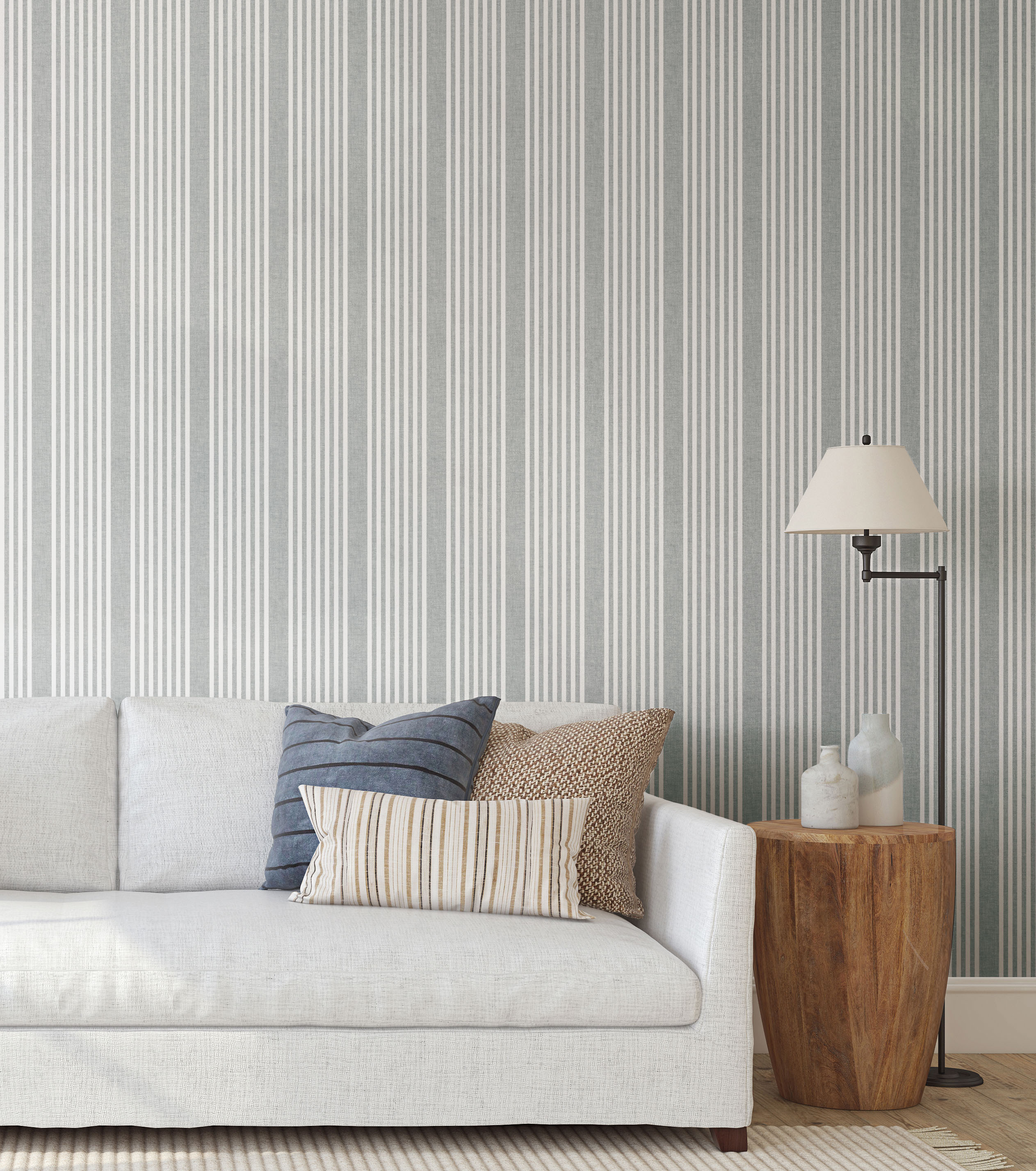 French Linen Stripe Grey Peel & Stick Wallpaper large image 