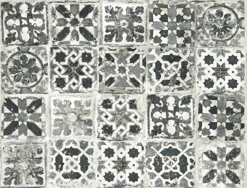 Encaustic Tile Black Peel & Stick Wallpaper