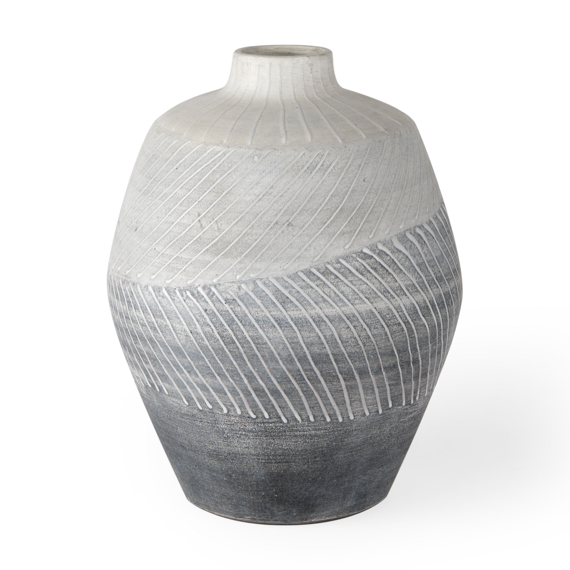 Blume 10H Off-White with Gray Textured Vase, by Mercana, 8.27" length x 8.27" width x 10.24" height View 1