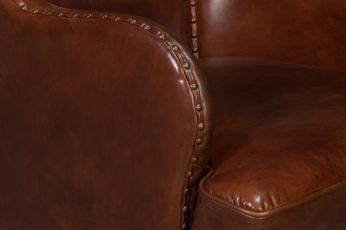 Whitney Distilled Leather Chair Brown, by Sarreid, 2'9" length x 2'2" width x 3'5" height View 5