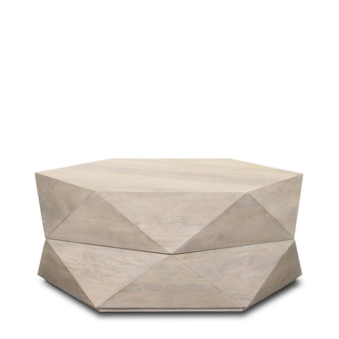Arreto 36" Hexagonal Hinged Solid Wood Top and Base Coffee Table
