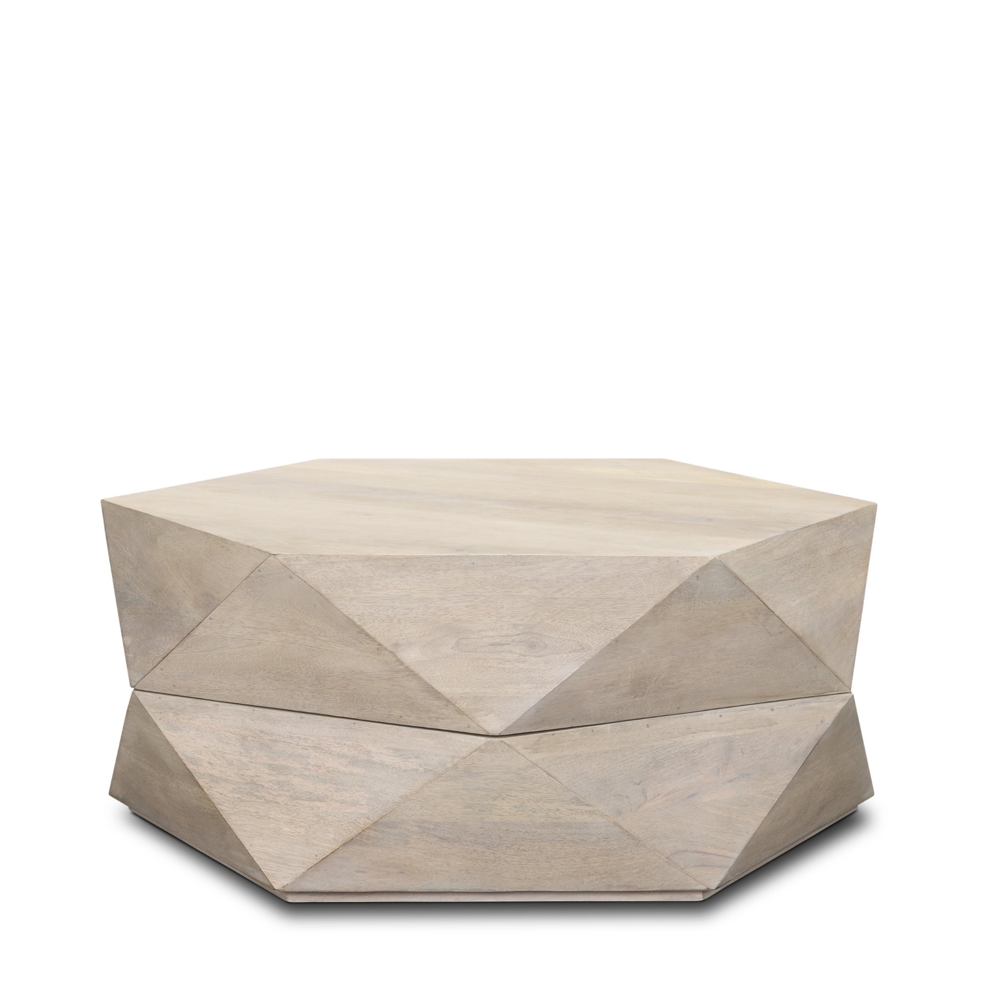 Arreto Hexagonal Hinged Solid Wood Top and Base Coffee Table, by Mercana, 36" length x 36" width x 15" height View 1