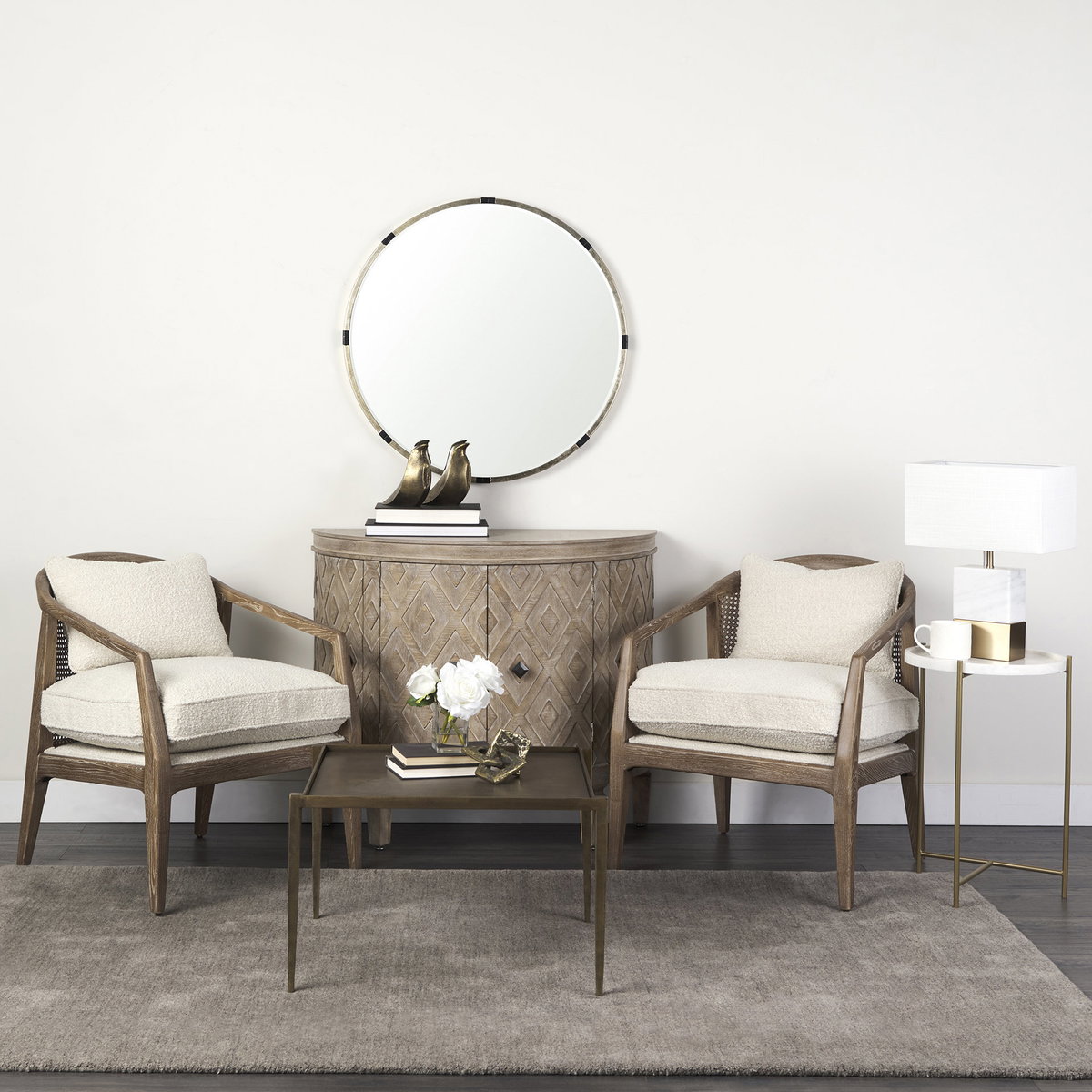 Stella 17L x 17W White Round Marble Top with Gold Base Accent Table, Side & End Table by Mercana, 16.5" length x 16.5" width x 23" height View 2